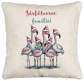 Perna Decorativa Canapea cu tematica de Craciun, Flamingo si Text 2, 40x40 cm, Cu fermoar