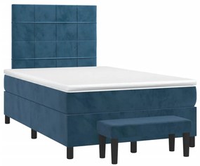 3270473 vidaXL Pat box spring cu saltea, albastru închis, 120x190 cm, catifea