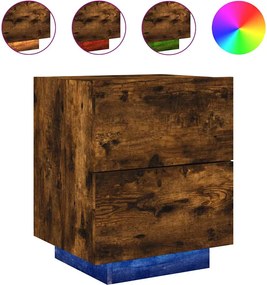 vidaXL Noptieră cu lumini LED, stejar fumuriu, lemn prelucrat