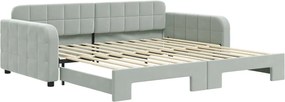 vidaXL Pat de zi cu extensie, gri deschis, 100x200 cm, catifea