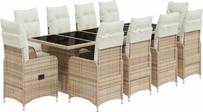 vidaXL Set bistro de grădină, 11 piese, cu perne, bej, poliratan