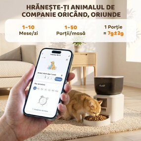 PawHut Distribuitor Automat de Hrană pentru Pisici și Câini 4L, WiFi 2,4G, Control din Aplicație cu Cameră, Bol, Alb | Aosom Romania