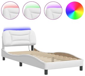 3213900 vidaXL Cadru de pat cu lumini LED, alb, 90x190 cm, piele ecologică