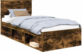 vidaXL Cadru de pat Stejar fumuriu 90 x 200 cm Lemn de pin masiv