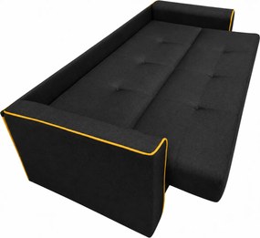 Canapea VERA extensibila, 3 locuri, lada de depozitare, stofa antracit + mustar, 225x90x90 Negru, Stofa