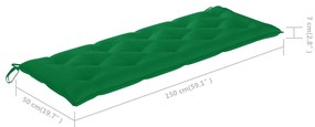 Banca gradina cu perna verde, 150 cm, lemn masiv tec 1, 150 cm, Verde, Verde