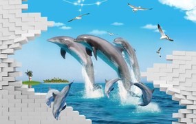 Tapet Premium Canvas - 3d delfini in apa