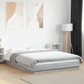 vidaXL Cadru de pat cu lumini LED gri sonoma 140x200 cm lemn prelucrat