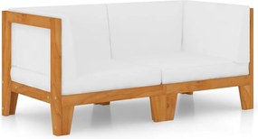 vidaXL Canapea cu 2 locuri cu perne alb crem, lemn masiv de acacia