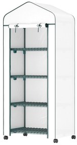 Outsunny Sera de polietilenă, seră, mini-seră, casa de plante, spațiu de germinare, 4 rafturi, 69 x 50 x 165 cm, alb | Aosom Romania