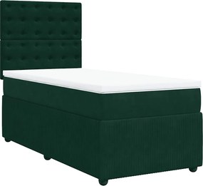 vidaXL Pat box spring cu saltea, verde închis, 90x190 cm, catifea