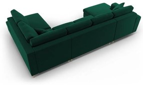 Colțar verde extensibil, cu spațiu de depozitare cu tapițerie din catifea (cu colț pe partea dreaptă-în formă de "U") Kyoto – Cosmopolitan Design