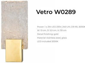 Aplica de perete LED design modern Vetro Brushed Gold