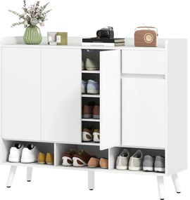 HOMCOM Dulap pentru pantofi cu design fără mânere, 4 uși, 4 rafturi reglabile, raft independent pentru pantofi cu 5 picioare din lemn, lemn, Alb | Aosom Romania