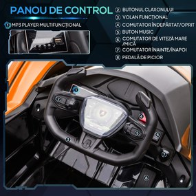 HOMCOM Mașinuță Electrică pentru Copii, Automobil cu Telecomandă, Faruri LED și Muzică, Varsta 3+ Ani, 117x66x50 cm, Portocaliu | Aosom Romania