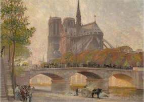 Tablou pe sticlă - Robert William Vonnoh, Notre Dame de Paris, reproducere (70x50 cm)
