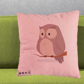 Perna Decorativa Bufnita Kawaii pe Creanga, 40x40 cm, Roz, Husa Detasabila, Perna Inclusa, BEKZ®
