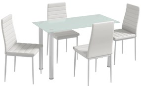 HOMCOM Grup de Masă 5 piese Sitzgruppe Masă cu 4 scaune, design modern, masă din sticlă, Alb | Aosom Romania