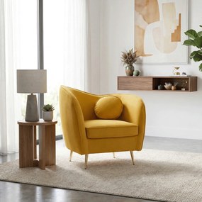 Fotoliu de design, ţesătură Velvet galbenă/gold crom auriu, EZIO