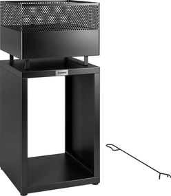 Outsunny Cuva pentru foc 39 x 39 x 87 cm șemineu cu depozit pentru lemne grilaj pentru cărbune picioare reglabile, Schwarz | Aosom Romania