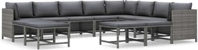 vidaXL Set mobilier de grădină cu perne, 12 piese, gri, poliratan
