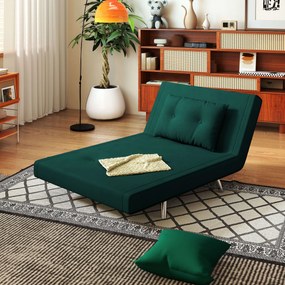 HOMCOM Fotoliu Pat Convertibil 3 în 1, Rabatabil, Tapiterie Catifea, Pernă Inclusă, 100x88x83cm, Verde Închis | Aosom Romania