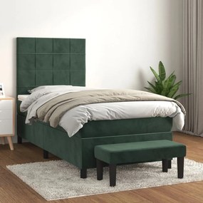 3137818 vidaXL Pat box spring cu saltea, verde închis, 90x190 cm, catifea