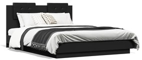 3210046 vidaXL Cadru de pat cu tăblie și lumini LED, negru, 135x190 cm