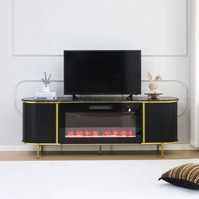 Comodă TV cu șemineu electric cu Încălzire, iluminare LED , 12 culori, Telecomandă, 180 cm, MOB190 Negru