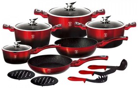 Set oale si tigai marmorate (15 piese) din aluminiu forjat Black Burgundy Metalic Line Berlinger Haus BH 1632N