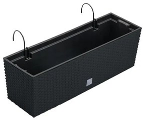 Jardiniera decorativa, suport metalic, imitatie ratan, antracit, 58x18x19.5 cm, Rato Case W