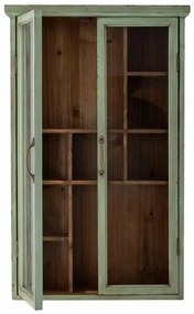 Dulap de perete din lemn masiv, cu vitrina din sticla securizata, verde vintage, Hazem
