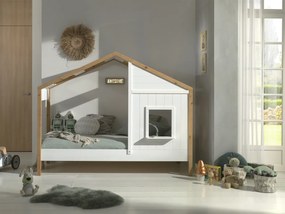 Set Pat Căsuță și Sertar pentru Pat pentru Copii, 2 Piese, 90x200 cm, Alb/Natural (Pin Masiv și MDF) – Babs – Vipack