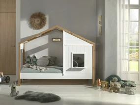 Set Pat Căsuță și Sertar pentru Pat pentru Copii, 2 Piese, 90x200 cm, Alb/Natural (Pin Masiv și MDF) – Babs – Vipack