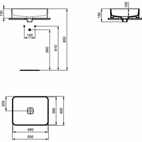 Lavoar pe blat Ideal Standard Strada II dreptunghiular 50x40 cm fara preaplin