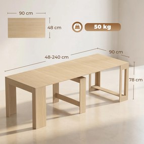 HOMCOM Masă de Dining Compactă pentru Bucătărie Economisește Spațiu, 240 x 90 x 78 cm, Lemn Deschis | Aosom Romania