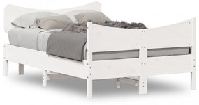 Cadru de pat cu tăblie, alb, 120x190 cm, lemn masiv pin