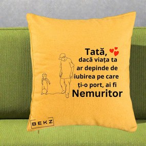Cadou pentru Tata - Perna Personalizata Tata Nemuritor Joaca cu Mingea, 40x40 cm, Galben, Husa Detasabila, Perna Inclusa, BEKZ®