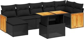 vidaXL Set mobilier de grădină cu perne, 8 piese, negru, poliratan