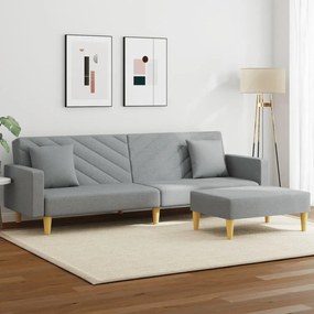 Canapea extensibila cu pernuta si taburet 2 locuri gri textil