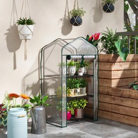 Outsunny Sera de Balcon cu 3 Niveluri și Ușă Rulantă, Sera pentru Grădină cu Structură din Oțel și Acoperiș din Plastic, pentru Plante, Flori, Fructe, 59x39x127 cm, Transparentă | Aosom Romania