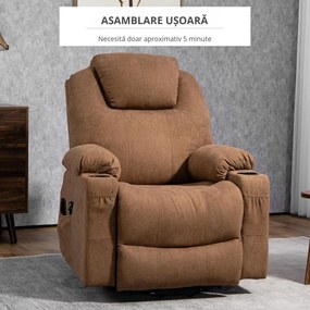 HOMCOM Fotoliu Rabatabil cu 8 Puncte de Masaj și Telecomandă, Fotoliu Modern din Țesătură cu Efect de In, 90x101x107 cm, Cafea | Aosom Romania