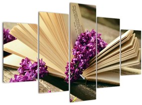 Tablou cu carte și floare violetă (150x105 cm)