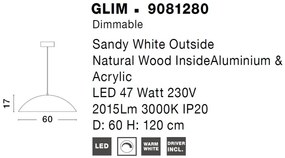 Pendul LED dimabil design modern GLIM alb 60cm