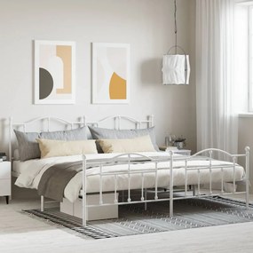 353513 vidaXL Cadru de pat metalic cu tăblie, alb, 200x200 cm