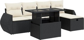vidaXL Set mobilier de grădină cu perne, 6 piese, negru, poliratan