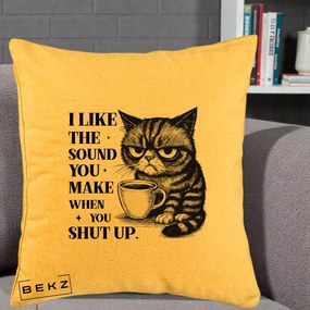 Perna Decorativa I Like the Sound You Make Pisica, 40x40 cm, Galben, Husa Detasabila, Perna Inclusa, BEKZ®
