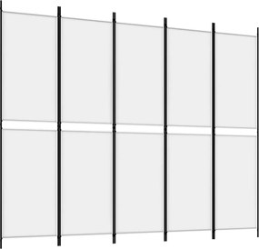 vidaXL Paravan de cameră cu 5 panouri, alb, 250x200 cm, textil