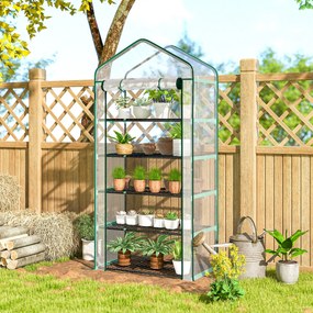 Outsunny Seră de grădină din PVC cu 5 rafturi, mini-seră de balcon, cadru din oțel, ușă cu fermoar, 90x49x193cm, transparent | Aosom Romania