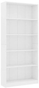 800918 vidaXL Bibliotecă cu 5 rafturi, alb, 80x24x175 cm, lemn prelucrat